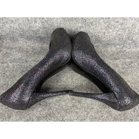 Stuart Weitzman Shoes Womens Size 7 Black Glitter Peep Toe Pumps Dress SW 58811 - Picture 7 of 8